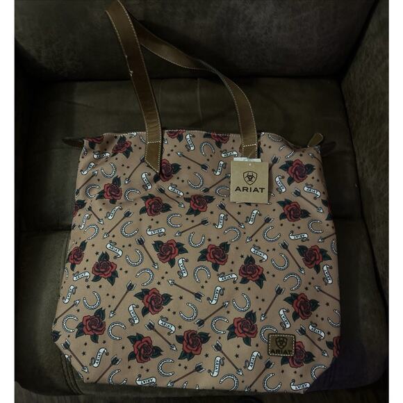 Ariat Tote Bag Women's Rose & Horseshoe Arrow‎ Cruiser Zipper Top New - Picture 8 of 8